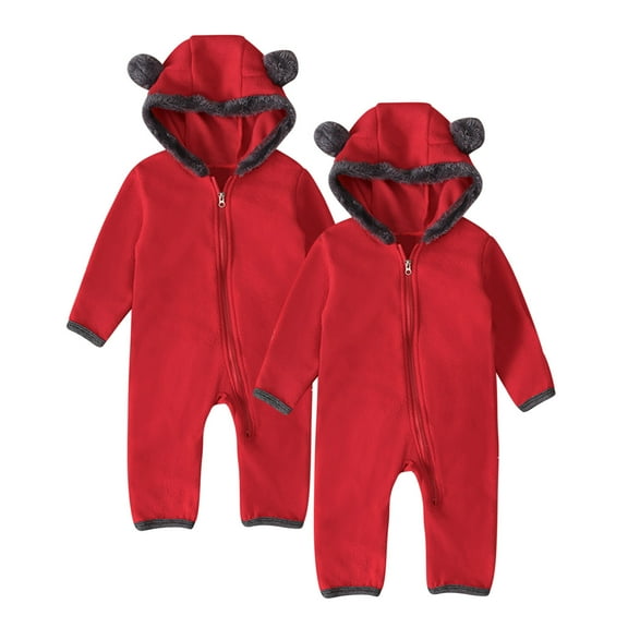 Timegard Toddler Baby Clothes 2pc Winter Cute Footies Thick Rompers Toddler Fleece Zip up Onesie Unisex