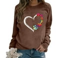 thumbnail image 1 of GPOECD Mode Femme Décontractée Couleur Unie Manches Longues Imprimé Lettre Col Rond Chandail en Molleton Sans Capuche Coupe Ample Chandail Confortable Marron,G, 1 of 5