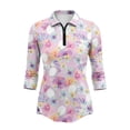 thumbnail image 2 of Uorisanigo Golf Flower Womens 3/4 Sleeve Golf Shirts Fashionable Relaxed Quick Dry Athletic Polo Shirts Soft Comfortable Polyester Spandex Fabric Tennis Tops with Zipper Size 2XL, 2 of 7
