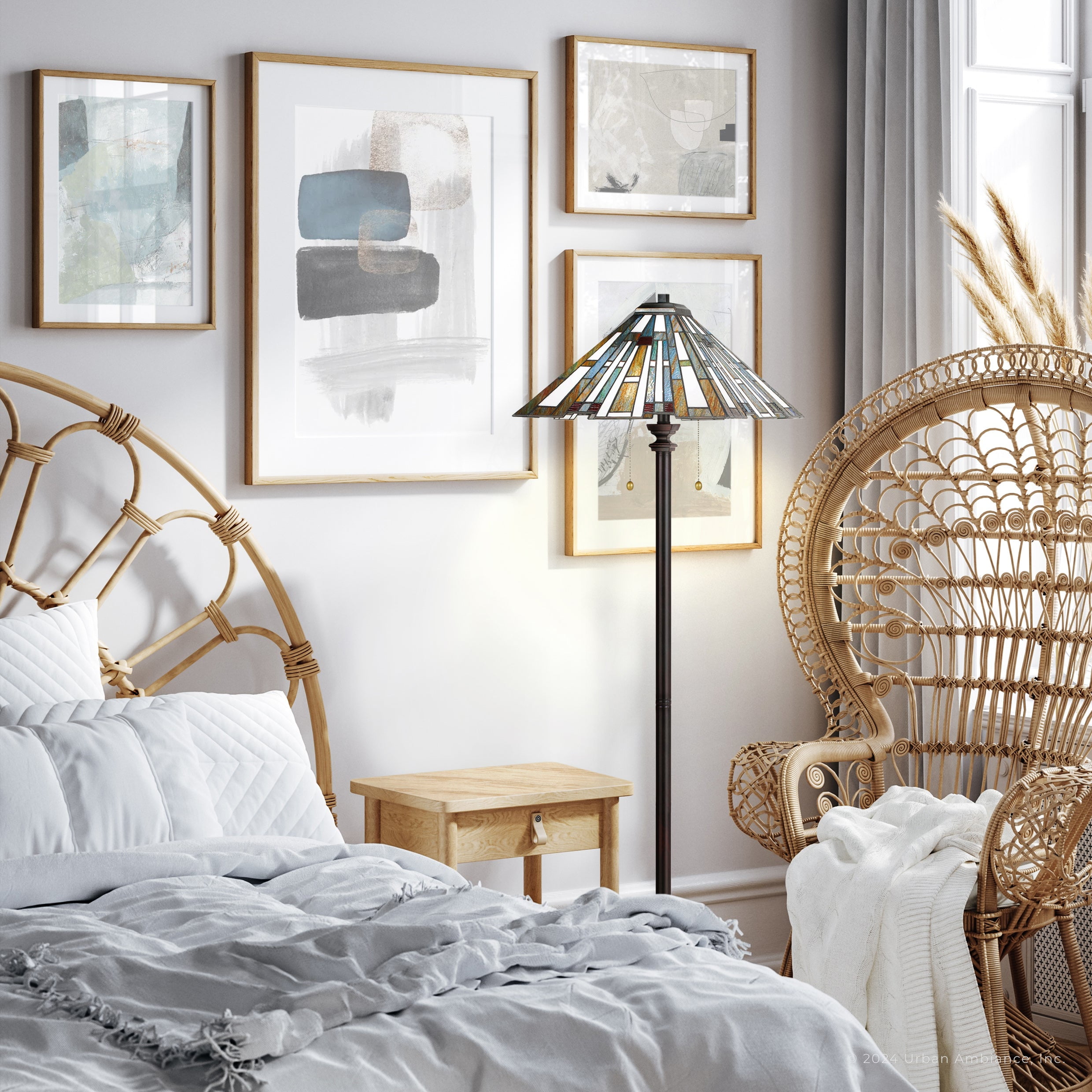 Luxury Posh Tiffany Floor Lamp, Large Size: 62''H x 17''W, with Glam Style Elements, Valiant Bronze Finish, UQL7171 from the Beverley Collection by Urban Ambiance