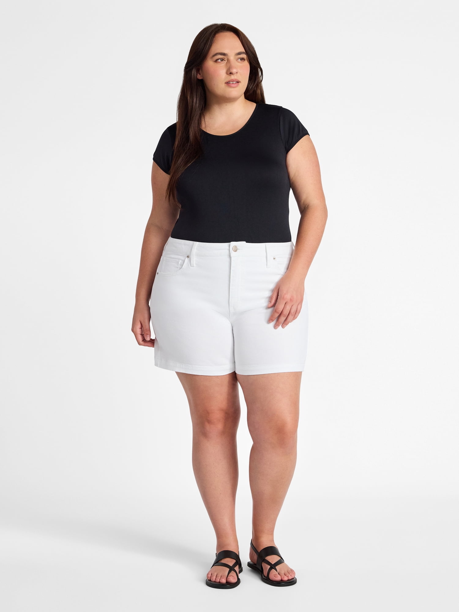 Terra & Sky Women's Plus High Rise A-Line Denim Short, 5" Inseam, Sizes 16W - 26W