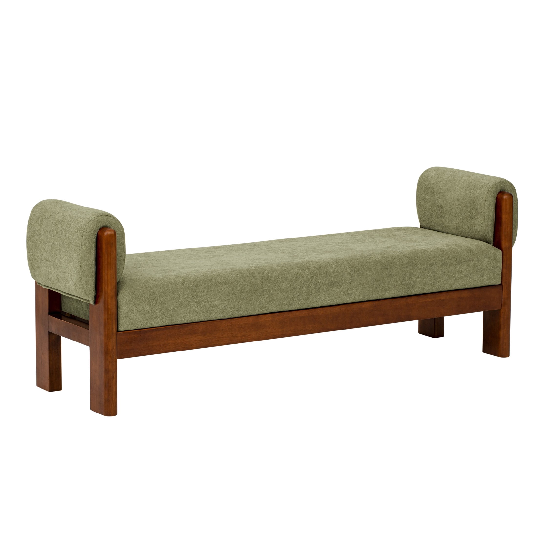 Christopher Knight Home 63" Upholstered Accent Ottoman, Solid Wood Frame End of Bed Bench, Green