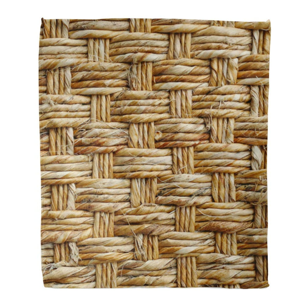 ASHLEIGH Flannel Throw Blanket Basket Beige Bamboo Woven Rattan Natural