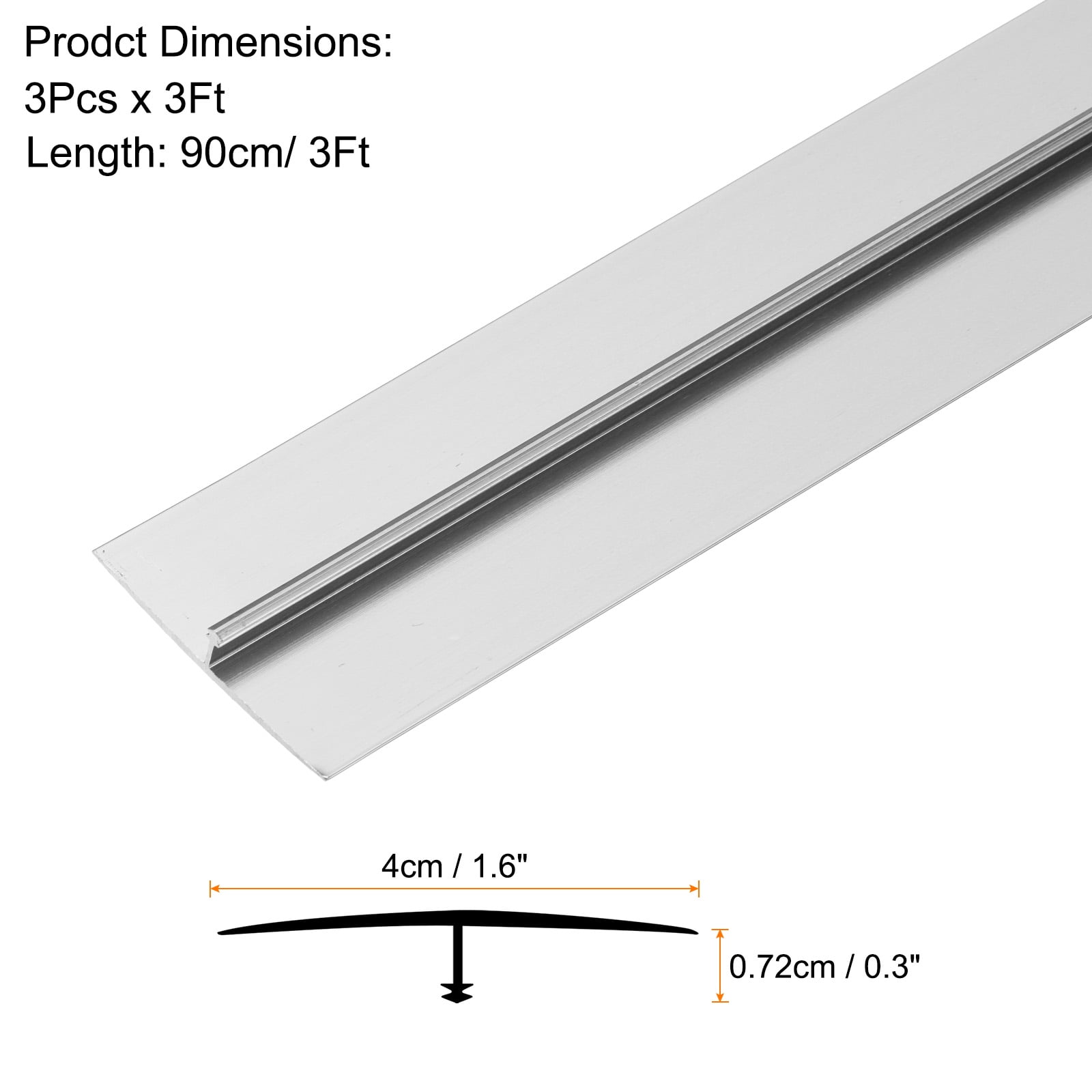 Unique Bargains Aluminum T Molding Floor Transition Strip Moulding 1.6"x3 Ft Silver