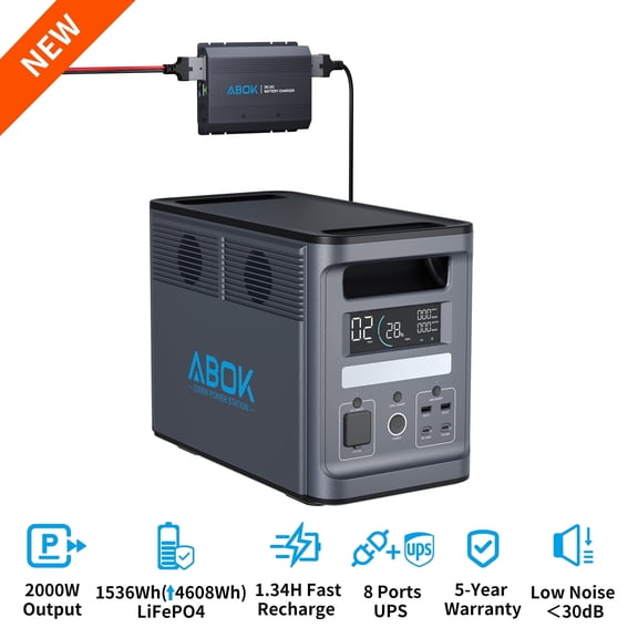 ABOK Ark2000 Evacuation Kit – 2000W 1536Wh Power Station with 200W DCDC Car Fast Charger, Recharges While You Drive