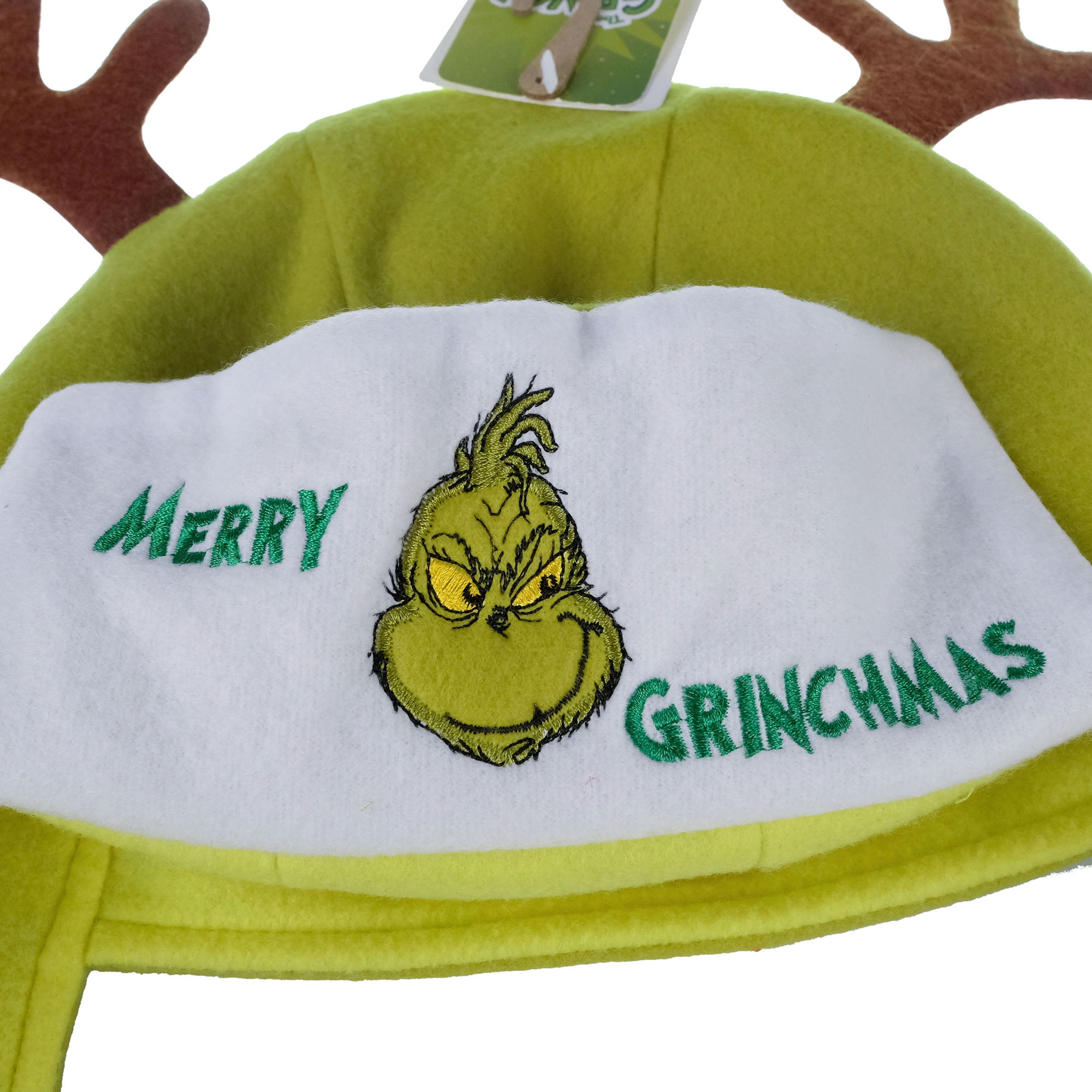 The Grinch Wearables Critter Hat with Antlers and “Merry Grinchmas” Patch