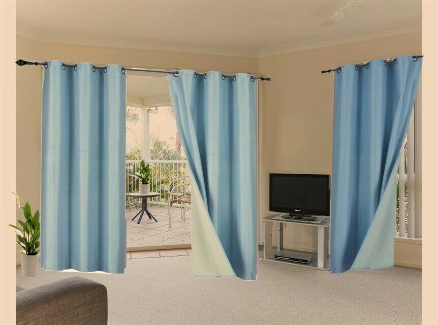 1 Set K68 Light Blue Grommet Heavy Thick Unlined Thermal Blackout Window Curtain 
