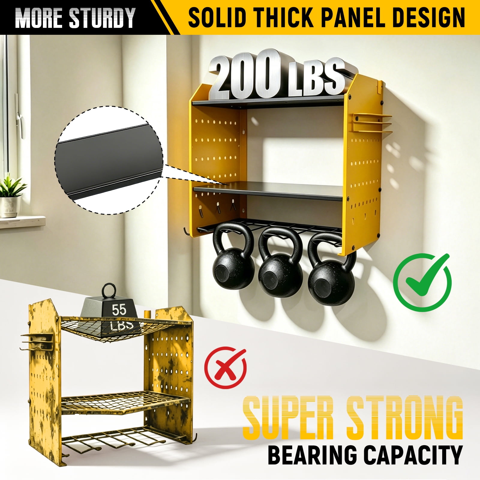 Power Tool Organizer Wall Mount, 4-Layer Drill Storage Shelf with Hooks,Screwdriver,Drill Bit Heavy Duty Rack Yellow