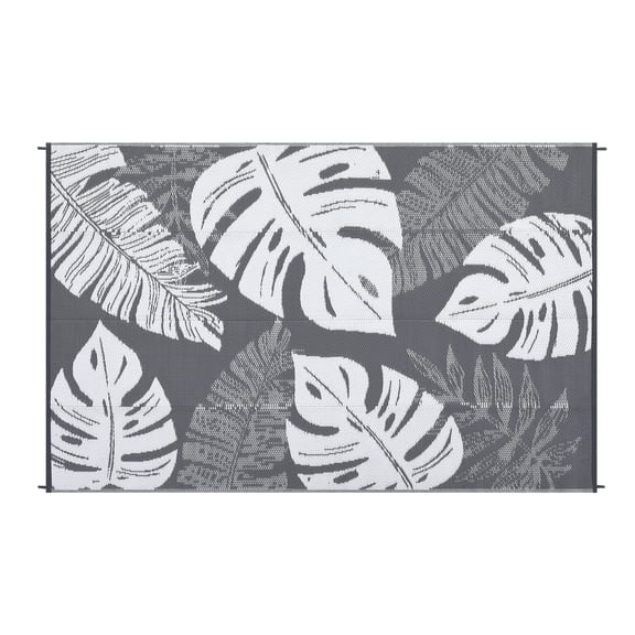 Patio Rug – Waterproof Reversible Plastic Straw Mat, Tropical Palm Frond Design – Fade Resistant Camping Outdoor Carpet for RV, Porch, Deck, Balcony, Beach – Foldable with Storage Bag – 9x12 ft
