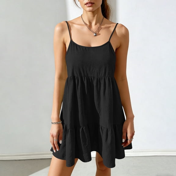 TaTaai Women's Summer Spring Casual Solid Color Sleeveless Backless Dress with Adjustable Spaghetti Straps Gift