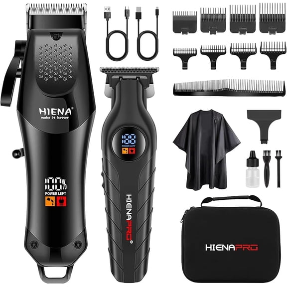 HIENA PRO Professional Hair Clippers Men Electric Hair Clipper Set for Barber Kit Hair Clipper and Trimmer Set Full Barber Clipper Set with LED Display (Black2)