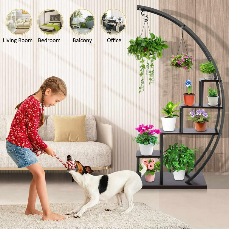 Funcid 5 Tier Plant Stand, Half Moon Shelf with Hanging Hook for Indoor  Plants, 23.7""x13.8""x56.7" - Walmart.com