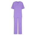 thumbnail image 5 of CHGBMOK Summer Lightweight Women 2Pcs Outfit Suit For Short-Sleeved Crew Neck T-Shirt and Long Pants Casual Cool Suit Purple Size S, 5 of 5