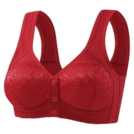 HYSYSB Sports Bras for Women balconette Bras bras No Underwire Full Support seamless Bra thin of Mother Bra Cup Front Buckle Ring Breast Underwear Breathable comfortable Sports Bras Red 36