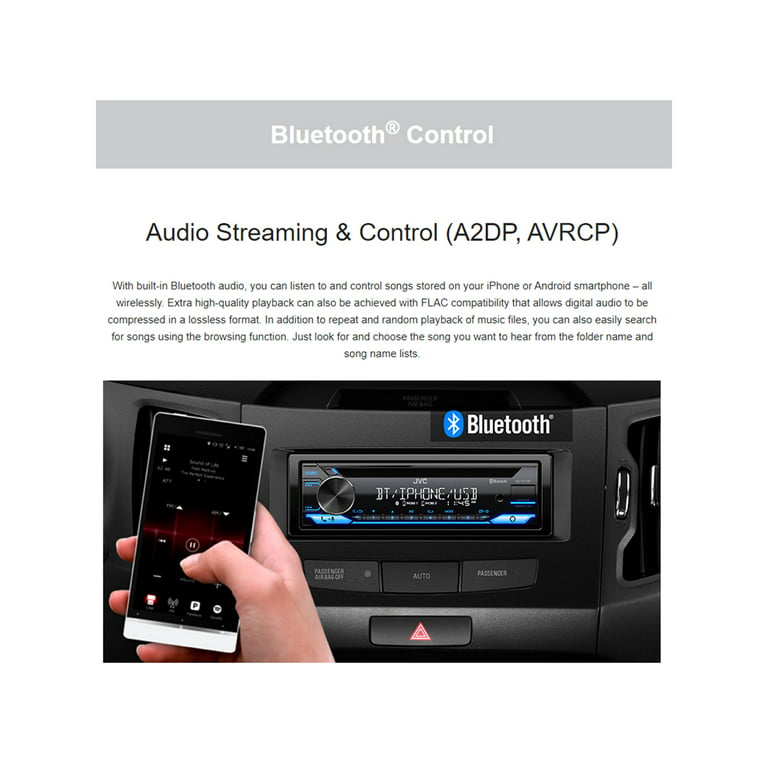 stapel Laster Alternatief voorstel JVC KDSR86BT Single DIN Car Stereo CD Player, with High Power Amplifier,  AM/FM Radio, Bluetooth Audio, USB, MP3, Voice Control - Walmart.com