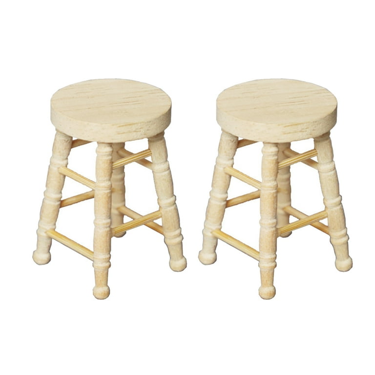 2Pcs Mini Oak Wood Round Stools Funny Creative Simulation Kitchen Scenery Accessories Mini Furniture Models Toys for Kids Children