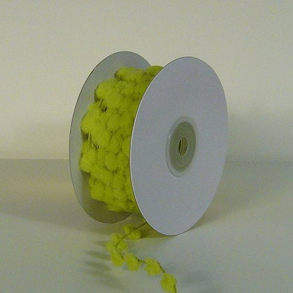 25 Yards Fuzzy Pom Pom Wired Trim Ribbon Lace - Lime Green