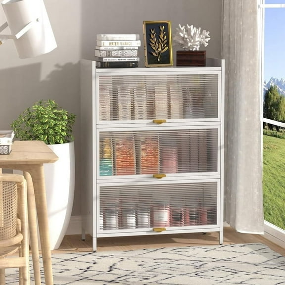 5-Tier Metal Kitchen Pantry Storage Cabinet – Freestanding Microwave Stand with Flip-Up Doors, Bakers Rack for Dining, Living Room & Office Organizer