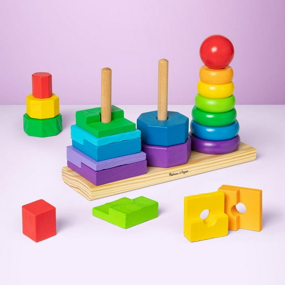 Melissa & Doug Empileur Géométrique – Jouet en Bois pour Tout-Petits avec 25 Formes Colorées – Jouet Éducatif pour Enfants de 2 Ans et Plus