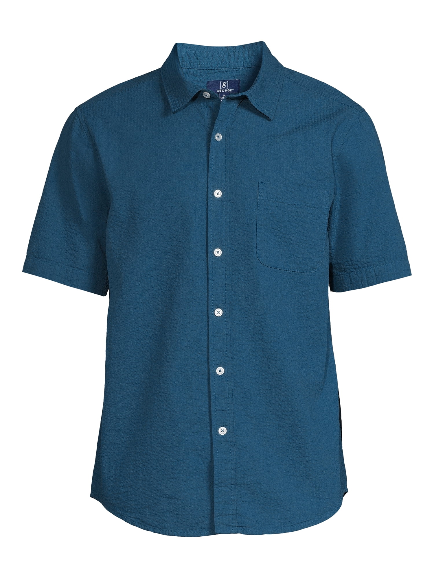 George Men's Seersucker Button Up Shirt with Short Sleeves