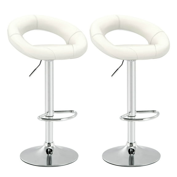 Costway Set of 2 Bar Stools Adjustable PU Leather Barstools Swivel Pub Chairs White