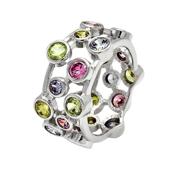 Rhodium Plated Sterling Silver 925 Multi-color CZ Eternity Ring Band Jewelry Female Size 8