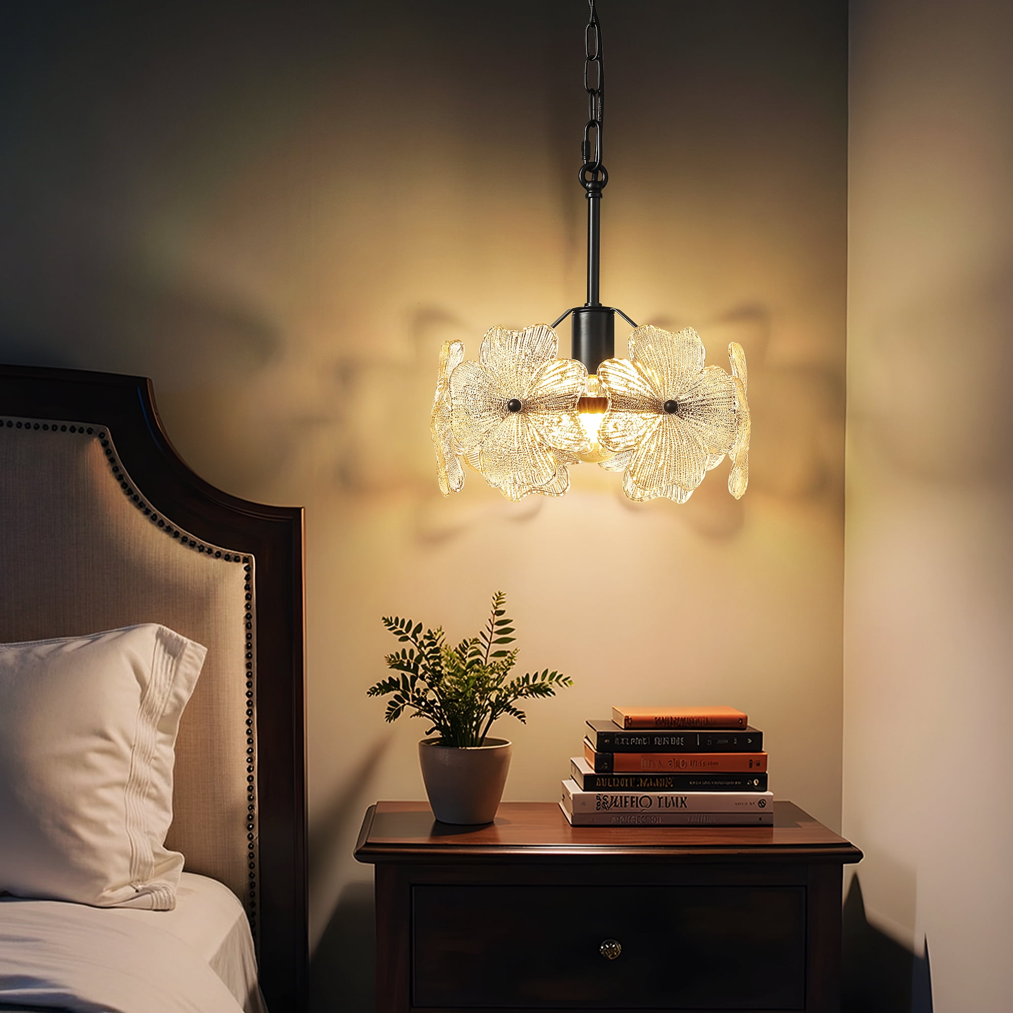 Pendant Light with Petal Glass Lampshade Modern Minimalist Pendant Light Fixture Hanging Island Light for Dining Room Living Room Hallway