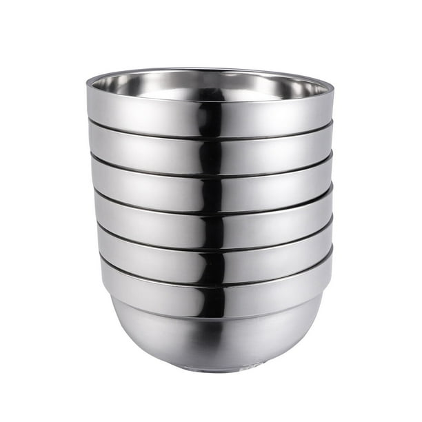 Xiao Hua Tazón para mezclar de acero inoxidable de 6 piezas, tamaño pequeño de acero inoxidable adecuado para almacenar sopa y arroz para evitar quemaduras.