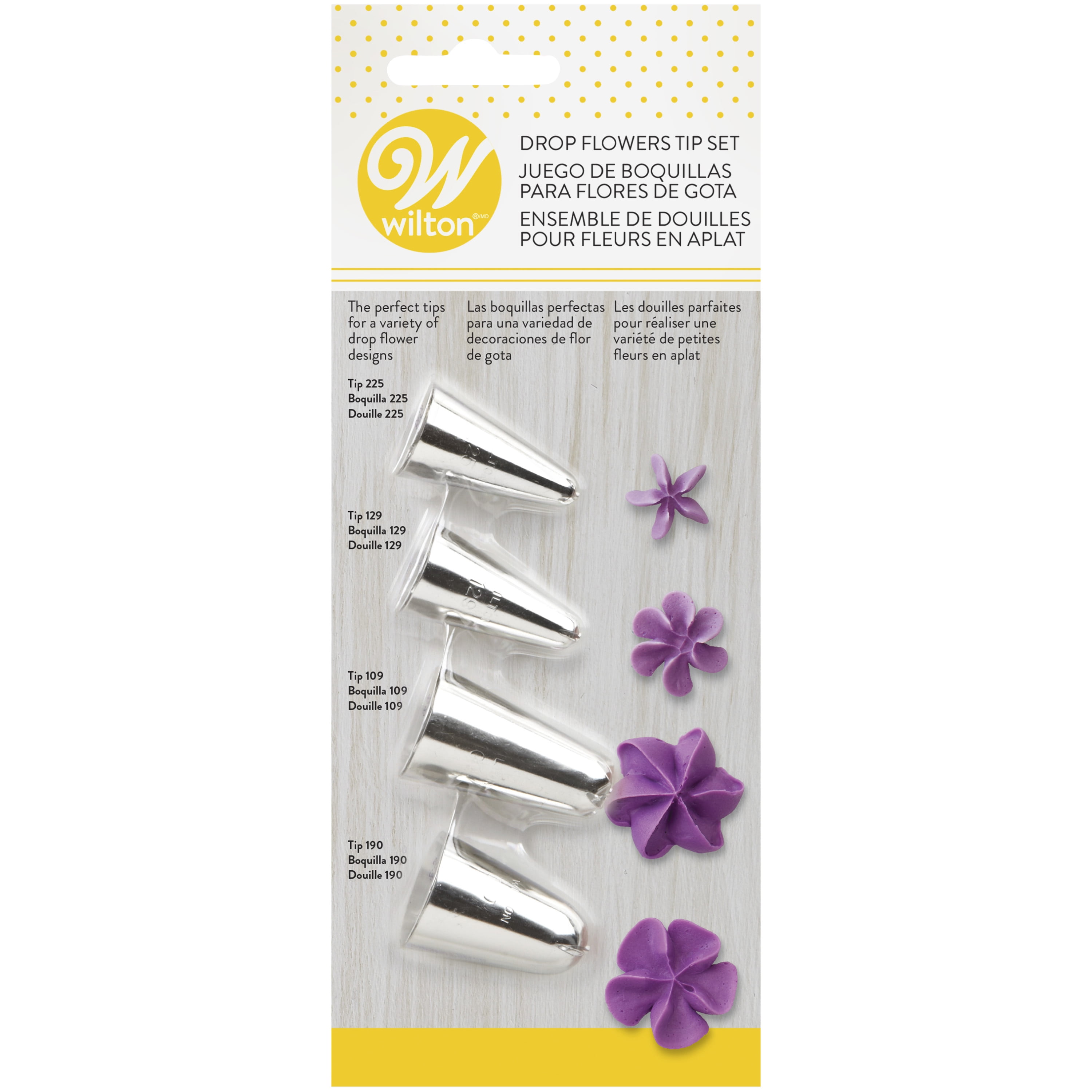 Wilton Cake Decorating Tip Set for Drop Flowers 4 Piece Tips 225 129 109 190