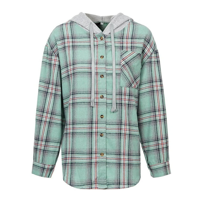 jsaierl Flannel Shirts for Women Plaid Hoodie Jacket Long jsaierl Flannel Shirts for Women Plaid Hoodie Jacket Long