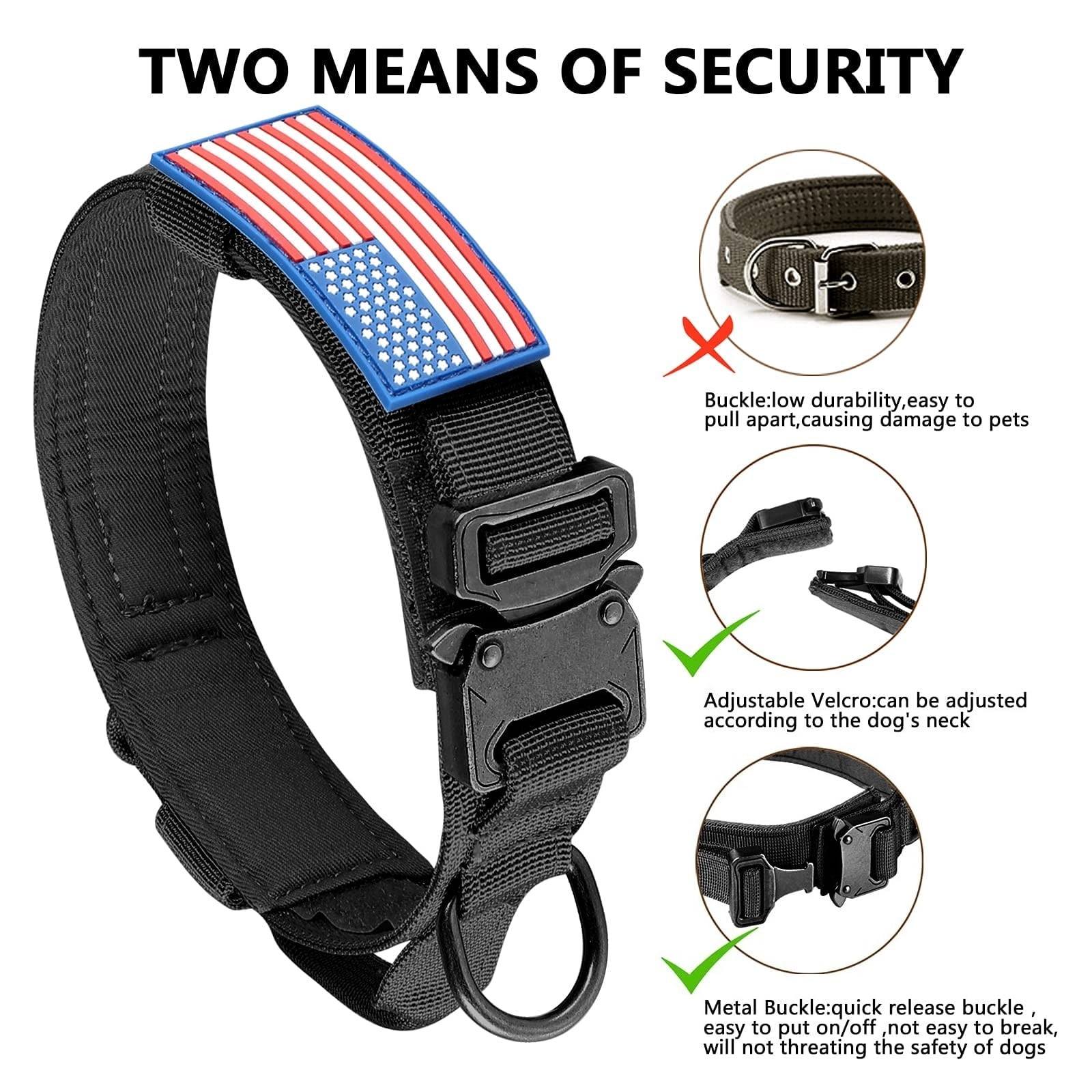 mirlewaiy Tactical Dog Collar Leash Set, Adjustable Military Training Nylon Dog Collar with Controll Handle and Heavy Metal Buckle for Medium and Large Dogs，with Patches and Airtags Case