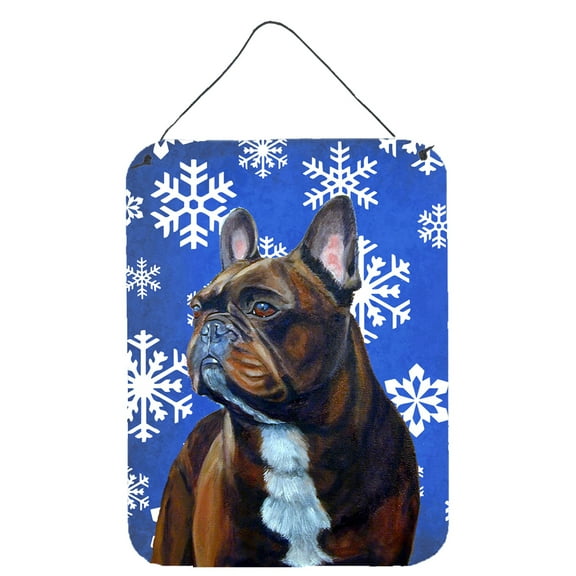 Carolines Treasures LH9295DS1216 French Bulldog Winter Snowflakes Holiday Wall or Door Hanging Prints 12WX16H multicolor