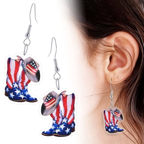 4th of July Earrings for Women, Patriotic Cowgirl Earrings(a Pair)