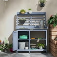thumbnail image 6 of Outsunny Wooden Potting Bench, Outdoor Potting Table with Storage Cabinet, Storage Shelves, Aluminum Tabletop for Backyard, Patio, Balcony, Gray, 6 of 9