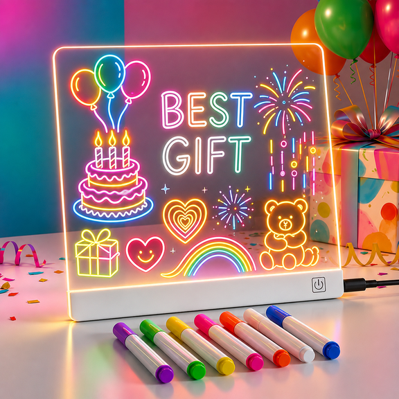 SaveJoy Led Drawing Board, 8'' Rechargeable Glow Doodle LED Note Board, Light Up Drawing Tablet Gifts for Kids Birthday