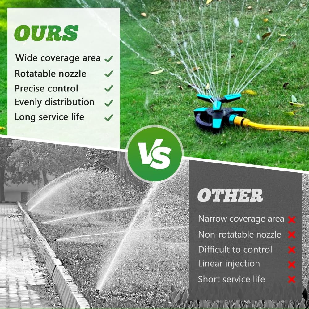 2026 New Rotating Lawn Sprinkler for Yard, 360° Automatic Water Sprinkler for Large Area Coverage, Heavy Duty 3-Arm Garden Sprinkler with Adjustable Spray Patterns, Perfect for Lawns, Gardens and Out