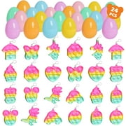 Fun Little Toys 24 Pcs Bubble Poppers Fidget Toy Filled Easter Eggs,Easter Eggs with Pop Bubble Fidget Toys Inside,Toddler Sensory Stress Toys Bulk,Easter Basket Stuffers Party Favors Gift