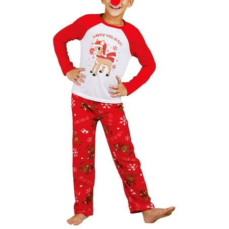 

Tretra Christmas Family Pajamas Set Deer Print Round Collar Tops+Trousers