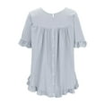 thumbnail image 5 of Rollbacks & More GaThRRgYP Womens Shirts Plus Size,Womens Spring Summer Solid Color Casual Loose Fashion T-Shirt Short Sleeve Round-Neck Button Ramie Blouse Gray S, 5 of 5