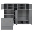 thumbnail image 6 of Twin Size Pull Out Murphy Bed with Wardrobe & Shelves, Storage Platform Bed Frame with LED Display Shelves & Overhead Cabinets, 6 of 11
