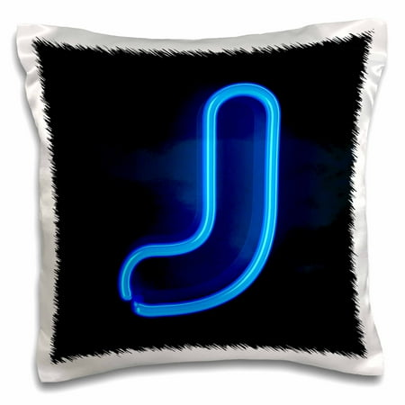 - 3dRose Monogram letter J abstract neon blue lit shining illuminated - Pillow Case, 16 by 16-inch