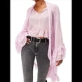 thumbnail image 3 of Blusa de Transparente con Volantes y Mangas Largas Acampanadas para Mujer, con Dobladillo Alto y Bajo, Sexy y Holgada Rosa L, 3 of 7