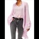 thumbnail image 3 of Blusa de Transparente con Volantes y Mangas Largas Acampanadas para Mujer, con Dobladillo Alto y Bajo, Sexy y Holgada Rosa L, 3 of 7