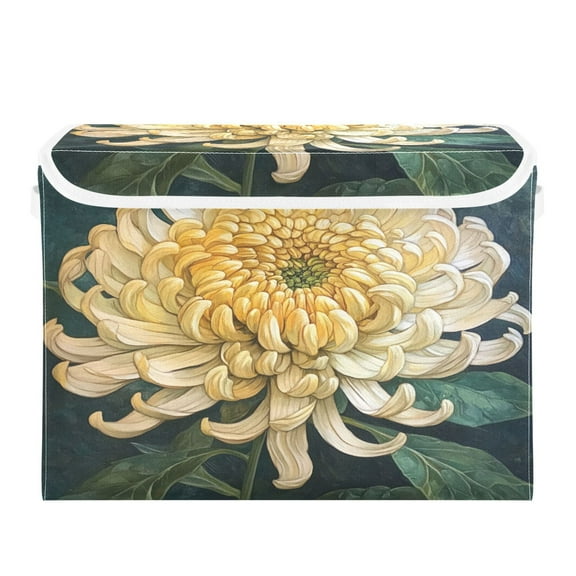 Storage Box With Lid 16.5x12.6x11.8In Foldable Stacked Household Storage Box Colorful Chrysanthemum