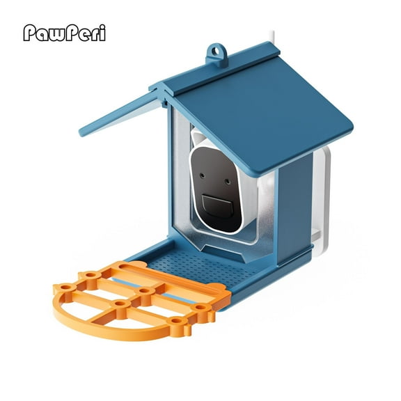 Pawperi Bird Feeder with Camera 2.5K HD Live Video, AI Bird Identifier App, 5MP Photos, 7W Solar Powered & 4000mAh Battery for Wall/Mount/Hang, 2.6In Focus - Blue Solar