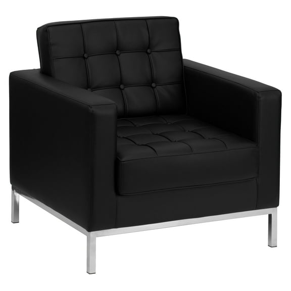 Flash Furniture HERCULES Lacey Series Contemporary Black LeatherSoft Chair with Stainless Steel Frame