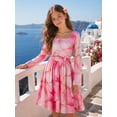 thumbnail image 3 of Lanbubble Girls Long Sleeve Dress Square Neck Bell Sleeve A-Line 11-12Y, 3 of 7