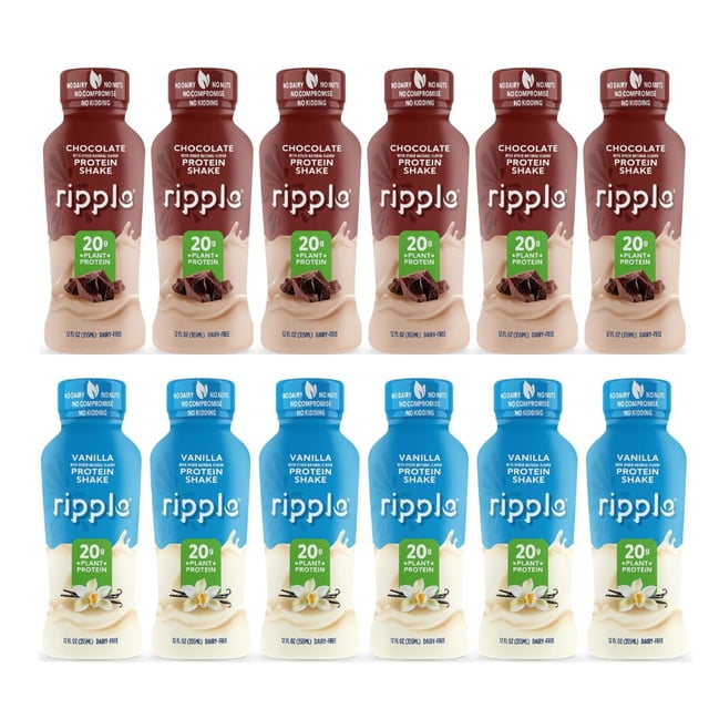 Protein Shakes Ripple (355 ml, paquete de 12 unidades), chocolate y vainilla