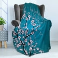 thumbnail image 4 of Japanese Soft Flannel Fleece Blanket, Spring Season Culture Sakura Bloom Design Marine Toned Ombre Background, Cozy Plush for Indoor and Outdoor Use, 70" x 90", Petrol Blue Pale Pink, by Ambesonne, 4 of 5
