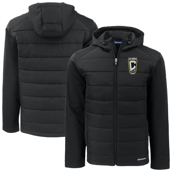 Men's-Cutter & Buck Black Columbus Crew Evoke Hybrid Eco Softshell Recycled Full-Zip Hooded Jacket